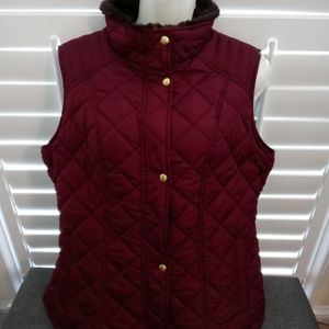 NWOT FAUX FUR LINED DEEP WINE COLOR VEST ZIPS AND BUTTONS